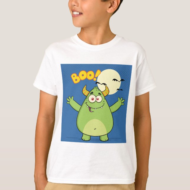 Camiseta Cute Green Monster Halloween Boo (Frente)