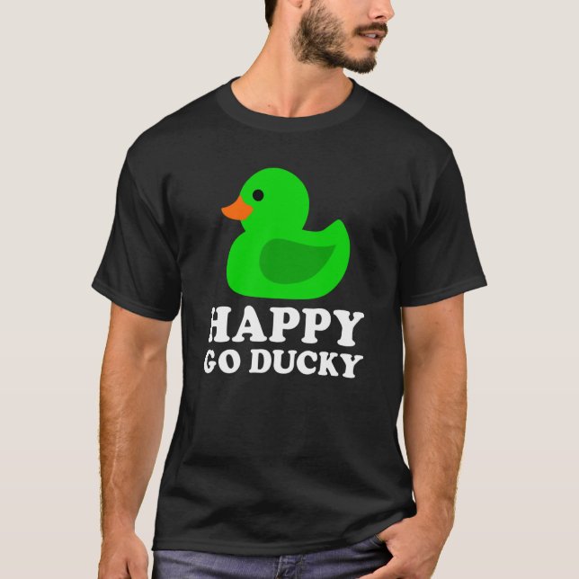 Camiseta Cute Green Rubber Duck Lucky Go Ducky Pun  1 (Frente)