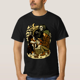 Camiseta Cute Grim Reaper Girl and Dog Spooky Forest Night