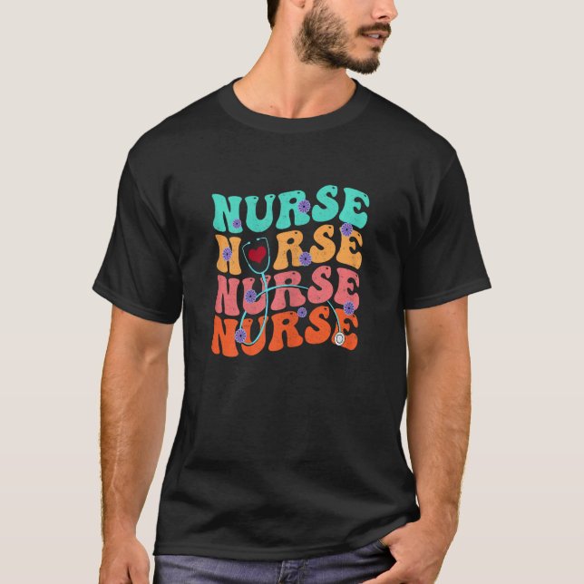 Camiseta Cute Groovy Stethoscope Nurse Life Nursing Nurse W (Frente)