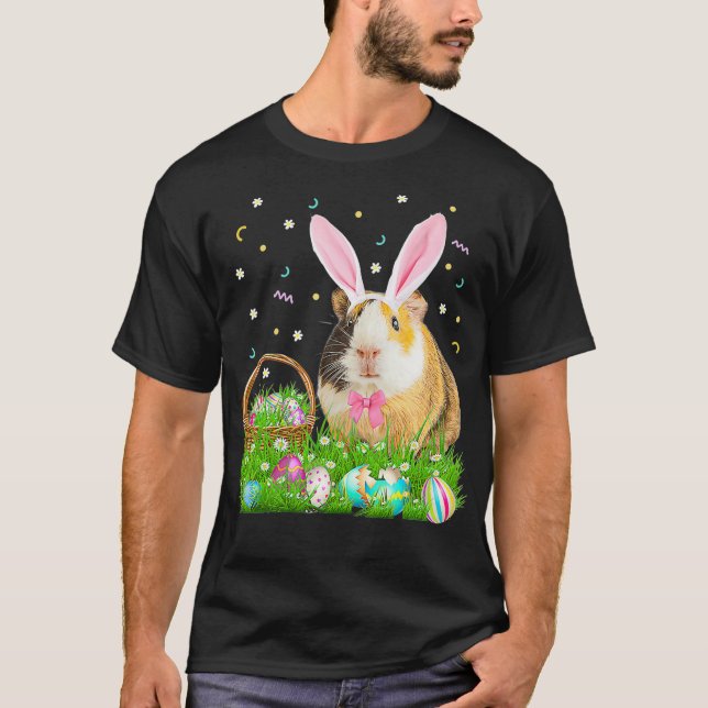 Camiseta Cute Guinea Pig Easter Day Bunny Egg  Mens Kids (Frente)