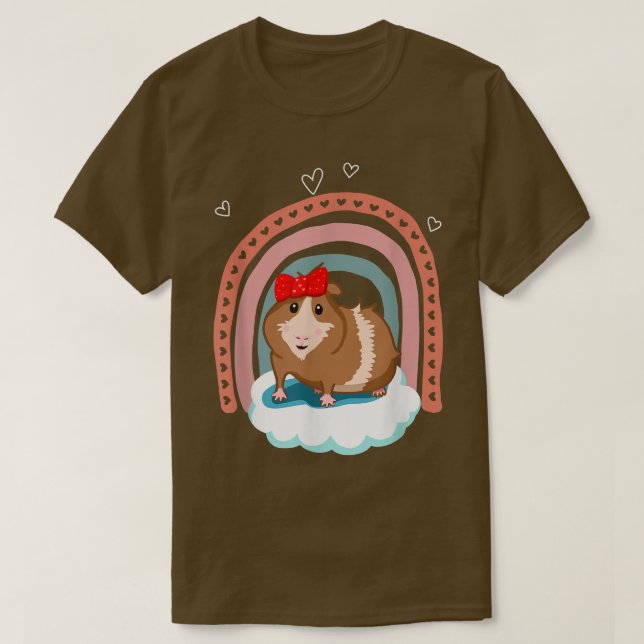 Camiseta Cute guinea pig with bow and boho rainbow gift  (Frente do Design)
