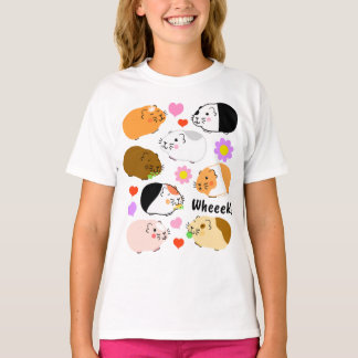 Camiseta Cute Guinea Pigs with Hearts and Flowers