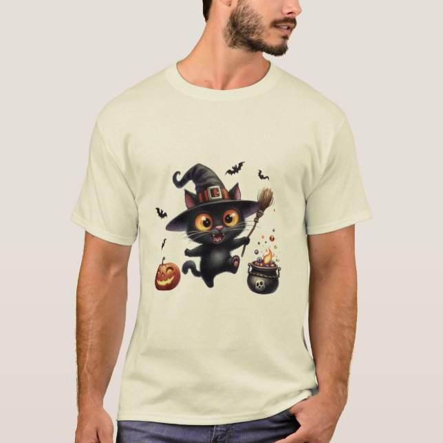 Camiseta Cute Halloween Black Cat Witch ✨🐾🎃 (Frente)
