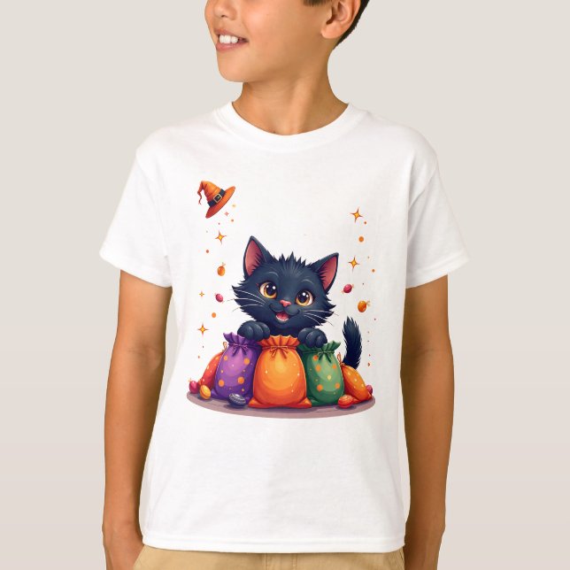 Camiseta Cute halloween black kitten t-shirt (Frente)