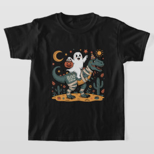 Camiseta Cute Halloween, Fantasma no T-Rex Múmia com Abóbor