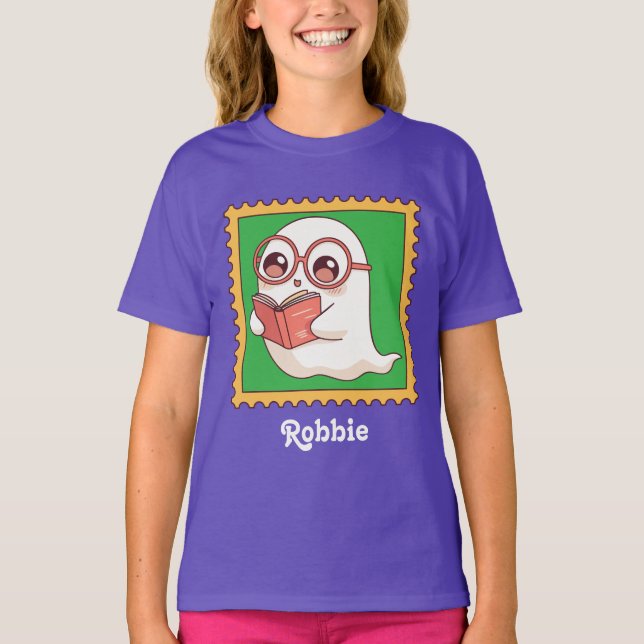 Camiseta Cute Halloween Ghost Book Lover Reading Kids (Frente)