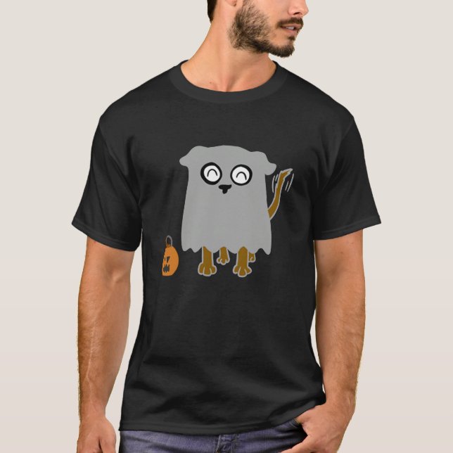Camiseta Cute Halloween Ghost Dog Trick Or Treating Pocket  (Frente)