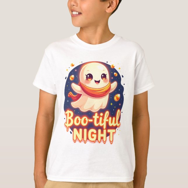 Camiseta Cute halloween ghost night t-shirt design (Frente)