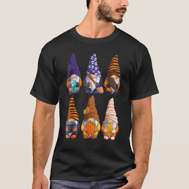 Camiseta Cute Halloween Gnomes Autumn Pumpkins Fall Holiday (Frente)