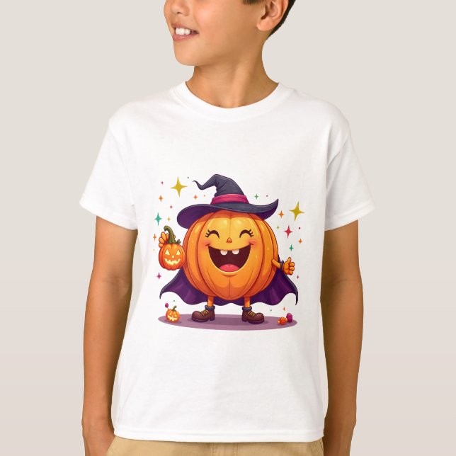Camiseta Cute halloween pumpkin witch t-shirt   (Frente)