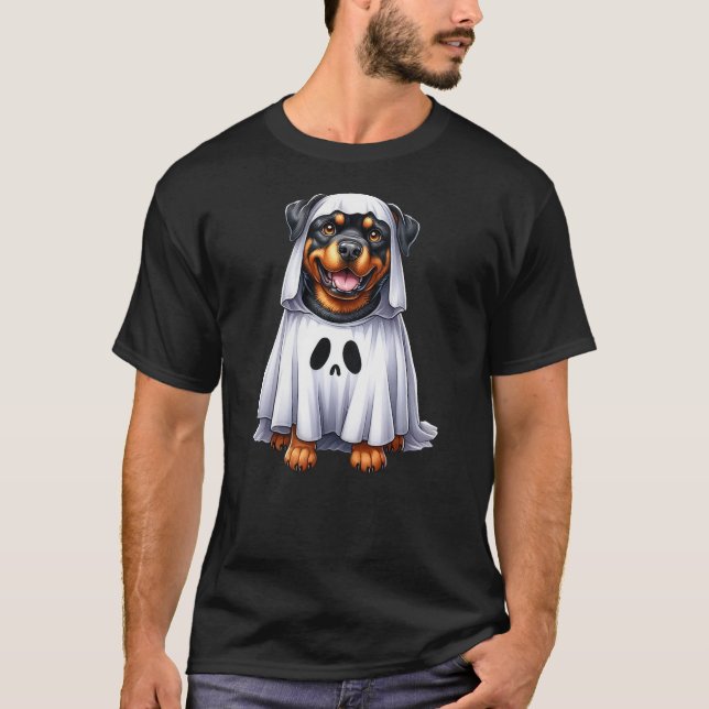 Camiseta Cute Halloween Rottweiler Dog as Ghost Dog Owner D (Frente)