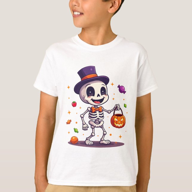 Camiseta Cute halloween skeleton candy t-shirt design (Frente)