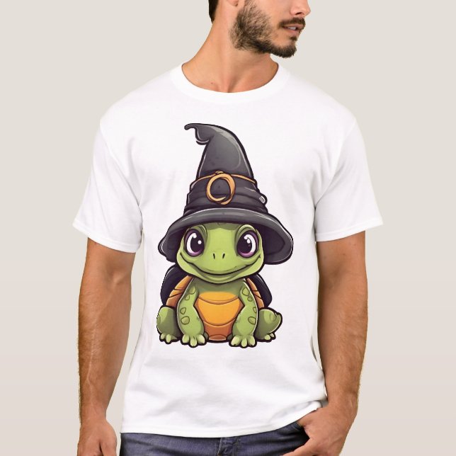 Camiseta Cute Halloween turtle with a witch hat. Copy (Frente)