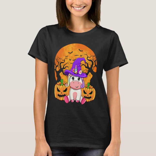 Camiseta Cute Halloween Witchy Unicorn Halloween Custome (Frente)