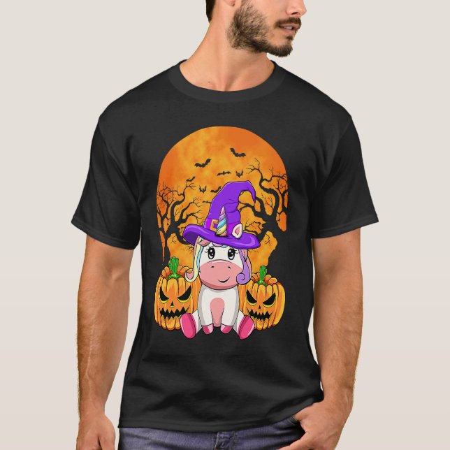 Camiseta Cute Halloween Witchy Unicorn Halloween Custome (Frente)