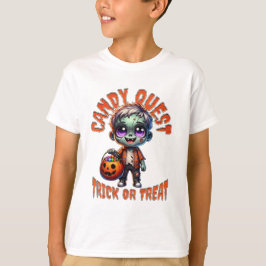 Camiseta Cute Halloween Zombie Kid Candy Quest T-Shirt
