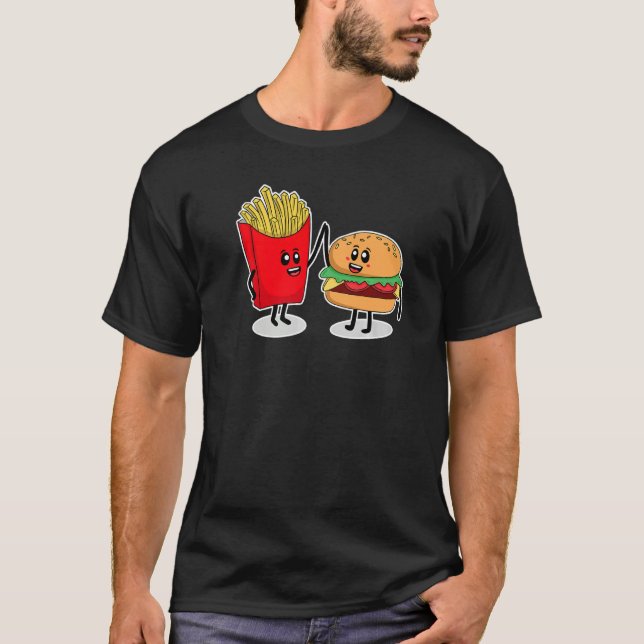 Camiseta Cute Hamburger Men Women Hamburger French Fries    (Frente)