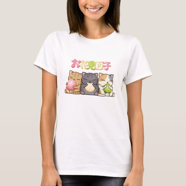 Camiseta Cute Hanami Dango Cat Trio (Frente)