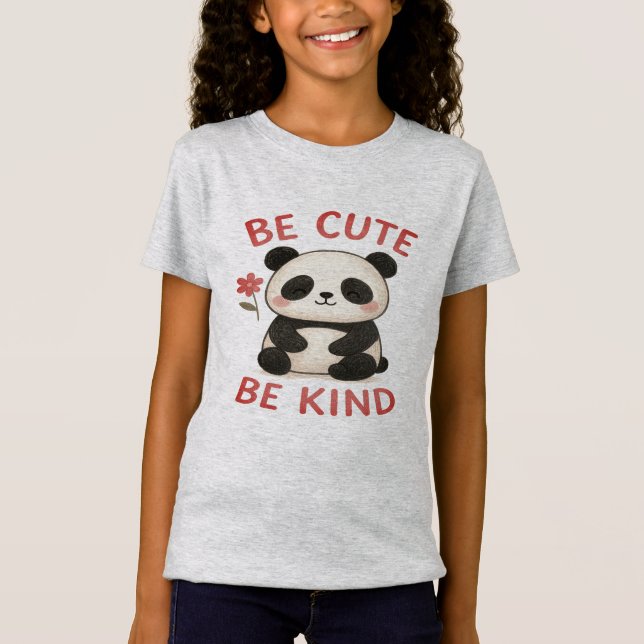 Camiseta Cute Hand-Drawn Panda Girls T-Shirt – “Be Cute" (Frente)