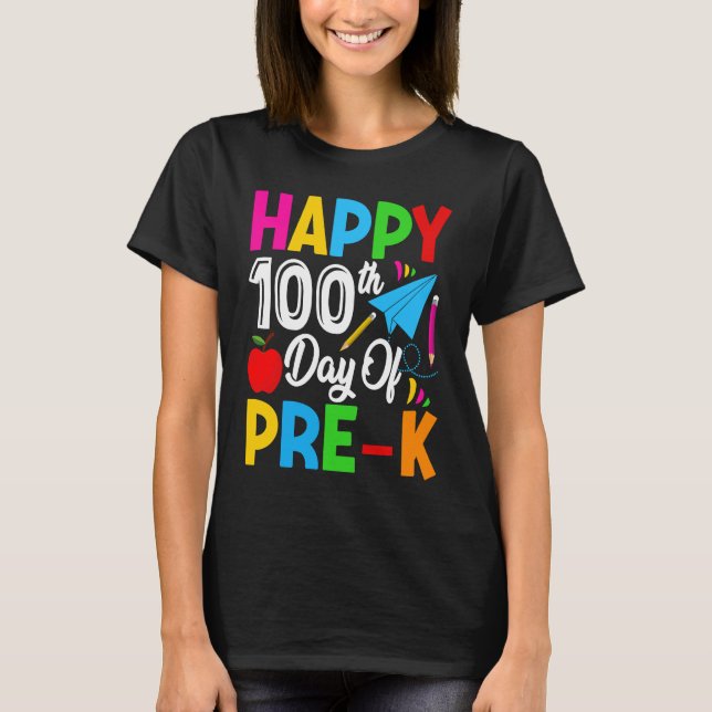 Camiseta Cute Happy 100th Day of Pre k School For Student o (Frente)