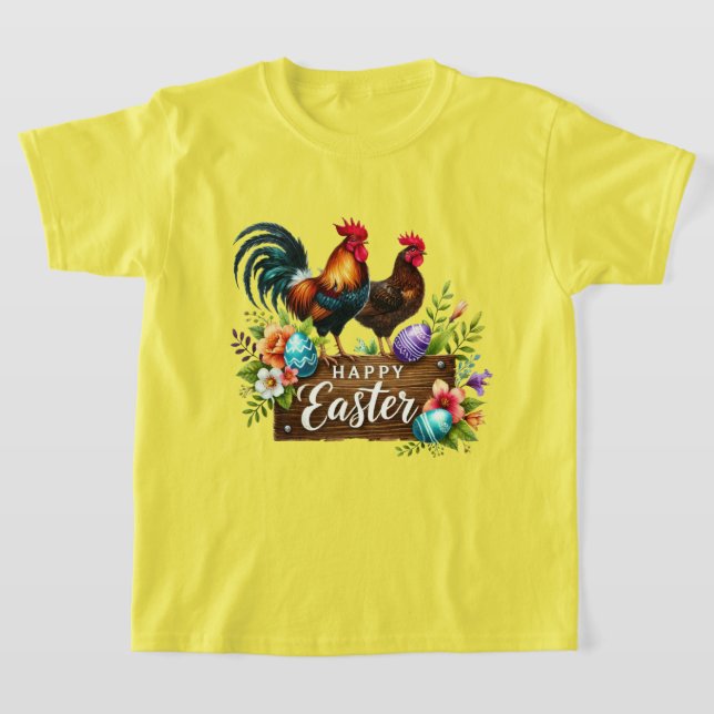 Camiseta Cute Happy Easter unisex kids roosters (Postura )