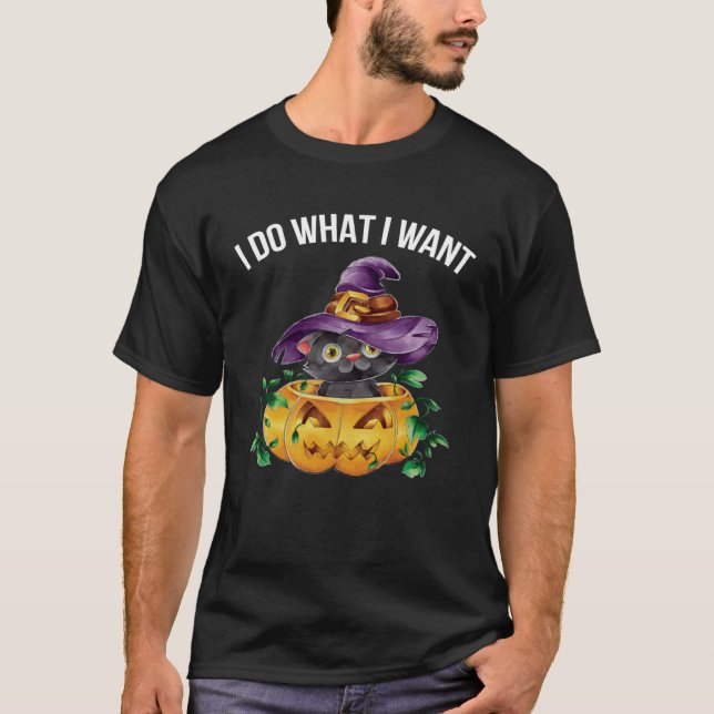 Camiseta Cute Happy Halloween Kitten Cat I Do What I Want (Frente)