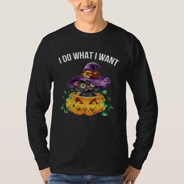 Camiseta Cute Happy Halloween Kitten Cat I Do What I Want (Frente)