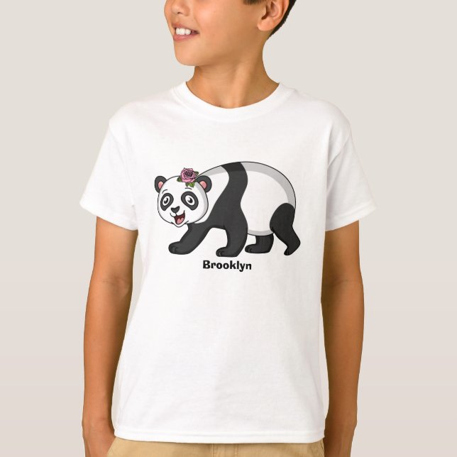 Camiseta Cute happy panda bear with flower cartoon (Frente)