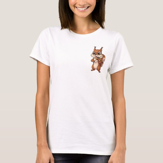Camiseta Cute Happy Squirrel Playing Violin Musical Cartoon (Frente)