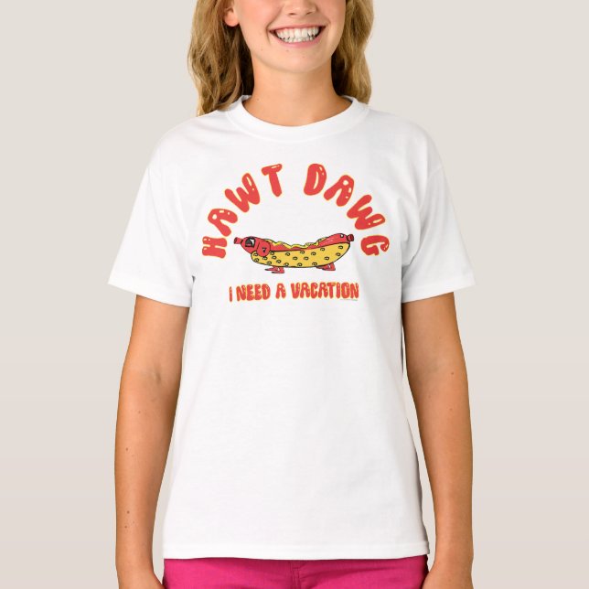 Camiseta  Cute Hawt Dawg I Need a Vacation Retro Cartoon Ho (Frente)