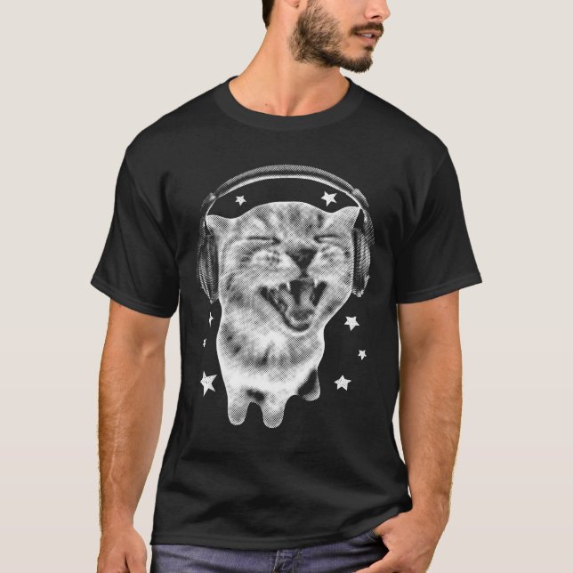 Camiseta Cute Headphones Cat Funny Y2k Nge Silly Graphic Me (Frente)