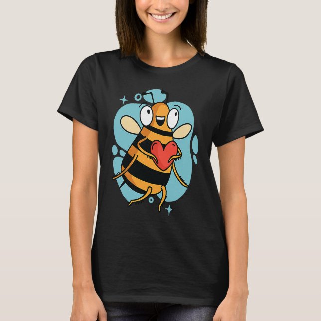 Camiseta Cute Heart Bee Beekeeper Valentine's Day (Frente)