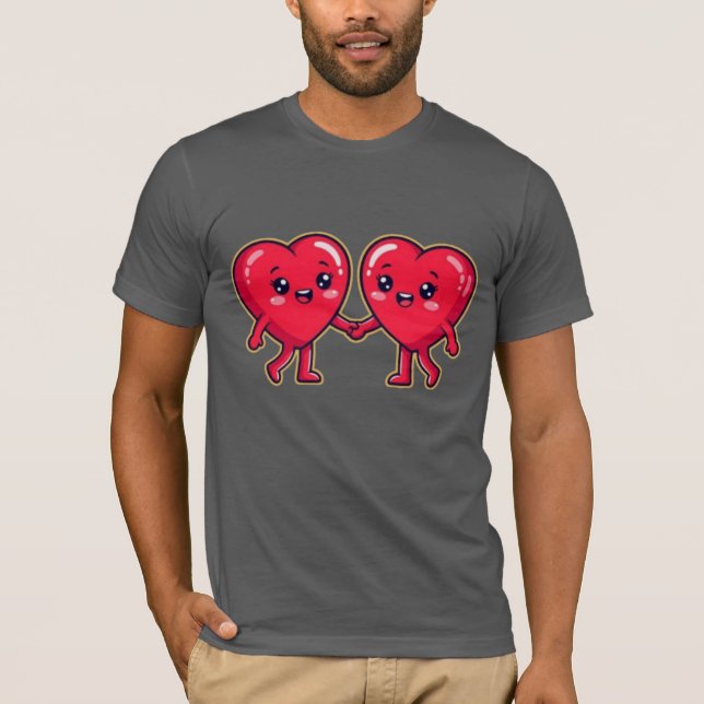 Camiseta Cute Heart Characters Holding Hands (Frente)
