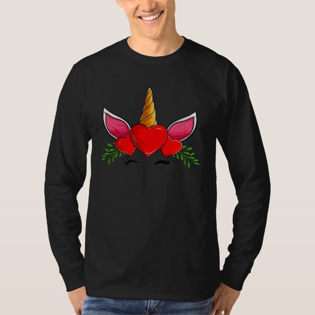 Camiseta Cute Heart Face Unicorn Apparel Valentines Day Wom (Frente)