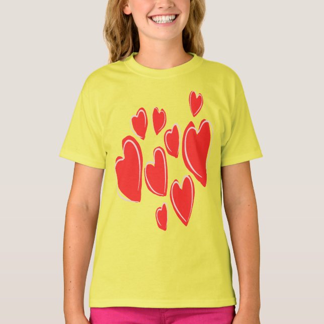 Camiseta Cute Hearts Hand Drawn Deep Red Romantic Doodle (Frente)