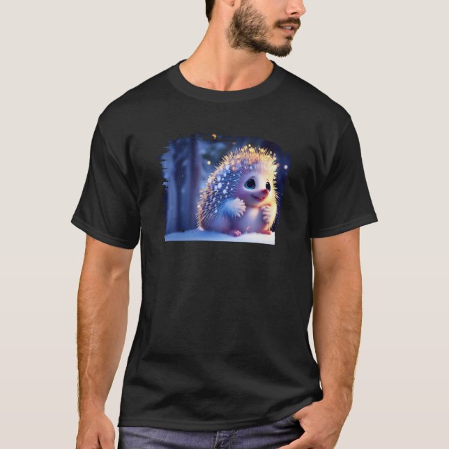 Camiseta Cute Hedgehog Animated Winter Snow Animal (Frente)