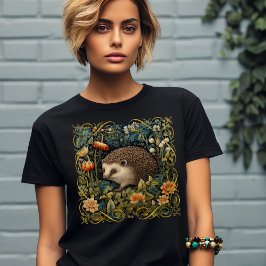 Camiseta Cute Hedgehog Tapeçaria William Morris Style