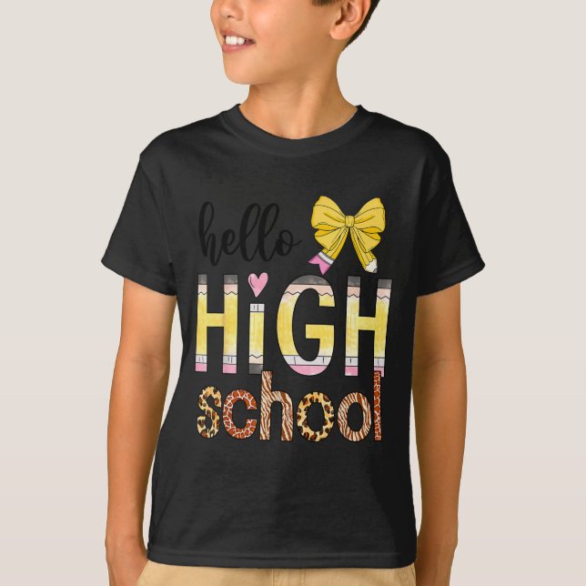 Camiseta Cute Hello High School Animal Print Teacher Back T (Frente)