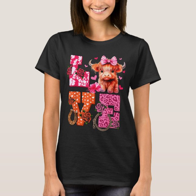 Camiseta Cute Highland Cow And Nk Heart Valentines Day Love (Frente)