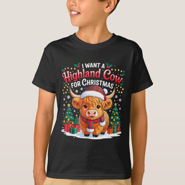 Camiseta Cute Highland Cow Christmas Funny Santa Lights Hol (Frente)