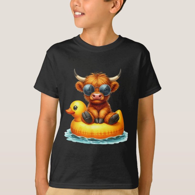 Camiseta Cute Highland Cow Duck Ol Float Summer Vibes Swimm (Frente)