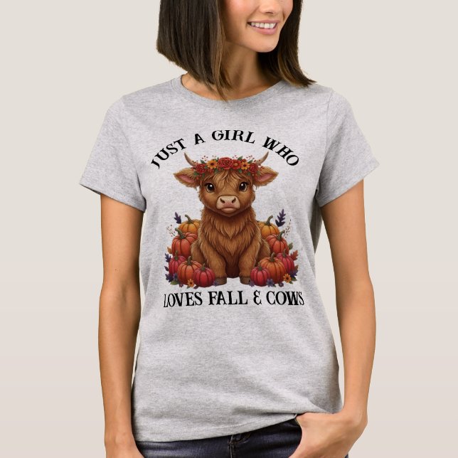 Camiseta Cute Highland Cow & Pumpkins T-Shirt (Frente)