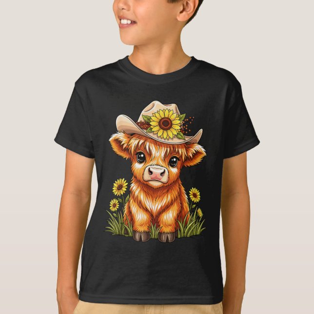 Camiseta Cute Highland Cow Sunflower Farm Scottish Highland (Frente)