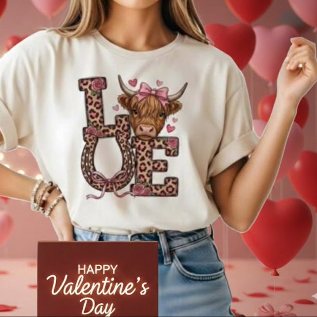 Camiseta Cute Highland Cow Valentine Love (Criador carregado)
