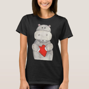 Camiseta Cute Hippo Hippopotamus Segurando Coração Love H