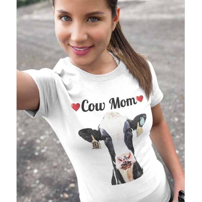 Camiseta Cute Holstein Cow Heart Mãe Fazenda Leiteira Mulhe (Criador carregado)