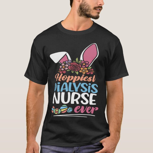 Camiseta Cute Hoppiest Dialysis Nurse Ever Bunny Ear Red Pl (Frente)
