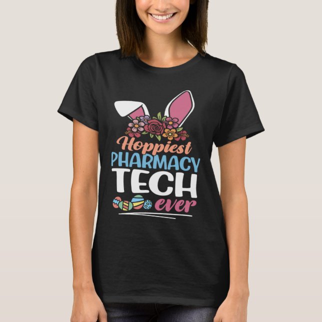 Camiseta Cute Hoppiest Pharmacy Tech Ever Bunny Ear Red Pla (Frente)