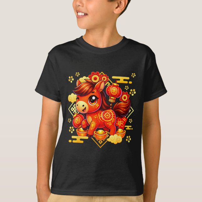Camiseta Cute Horse Lunar Chinese New Year 2026 Men Women K (Frente)